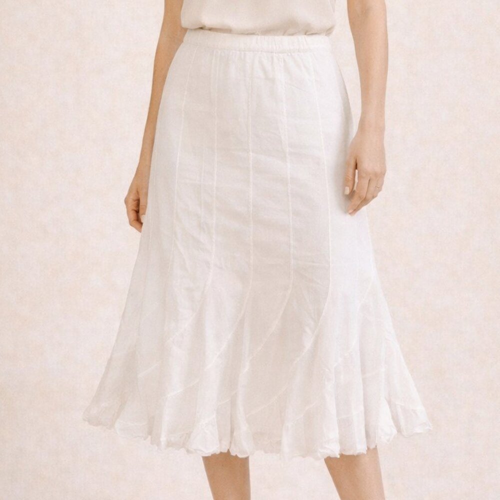 St Johns Bay White Cotton Godet Skirt Trumpet Cottagecore Midi Large